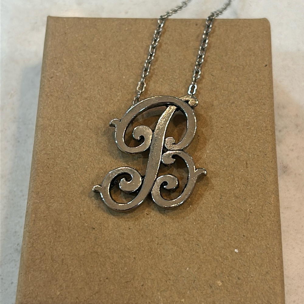 Letter “B” initial monogram necklace 20" silver tone